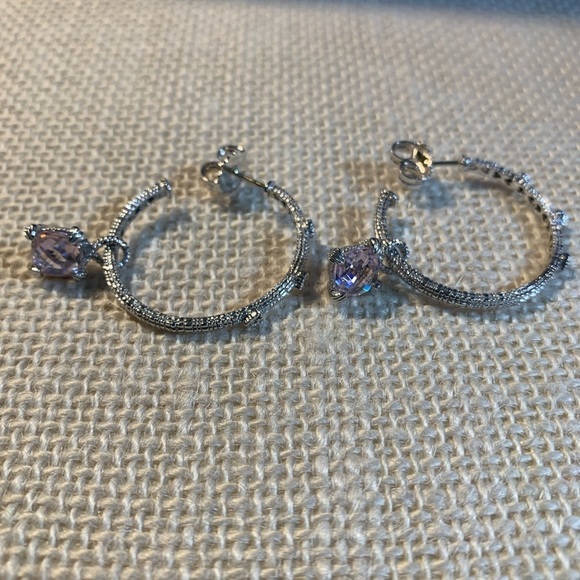 Judith Ripka Sterling interchangeable hoop earrings in Pink Crystal - Picture 6 of 11